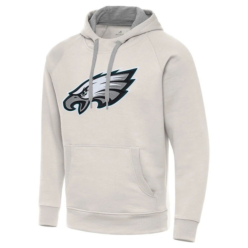 Men's Antigua Cream Philadelphia Eagles Victory Raglan Pullover Hoodie
