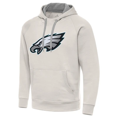 Men's Antigua Cream Philadelphia Eagles Victory Raglan Pullover Hoodie
