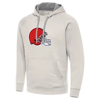 Men's Antigua Cream Cleveland Browns Victory Raglan Pullover Hoodie
