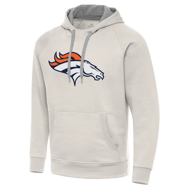 Men's Antigua Cream Denver Broncos Victory Raglan Pullover Hoodie