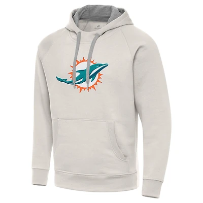 Men's Antigua Cream Miami Dolphins Victory Raglan Pullover Hoodie