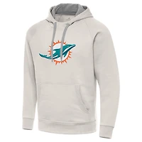 Men's Antigua Cream Miami Dolphins Victory Raglan Pullover Hoodie