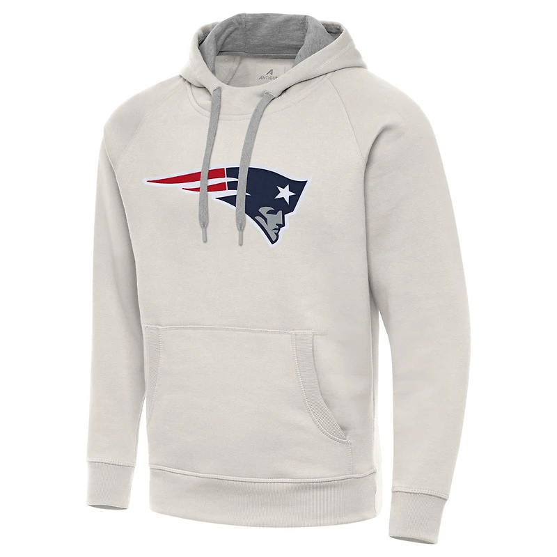 Men's Antigua Cream New England Patriots Victory Raglan Pullover Hoodie