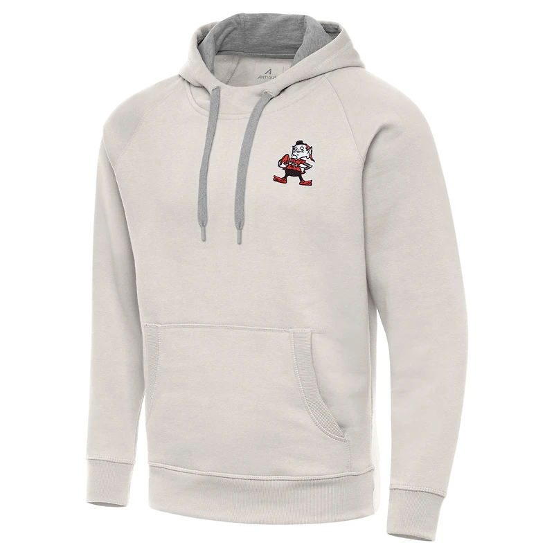 Men's Antigua Cream Cleveland Browns Victory Raglan Pullover Hoodie