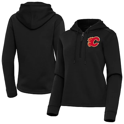 Women's Antigua  Black Calgary Flames Contemporary Quarter-Zip Hoodie