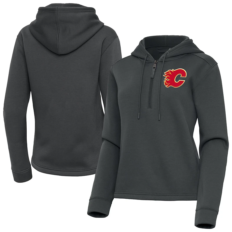Women's Antigua Pewter Calgary Flames Contemporary Quarter-Zip Hoodie