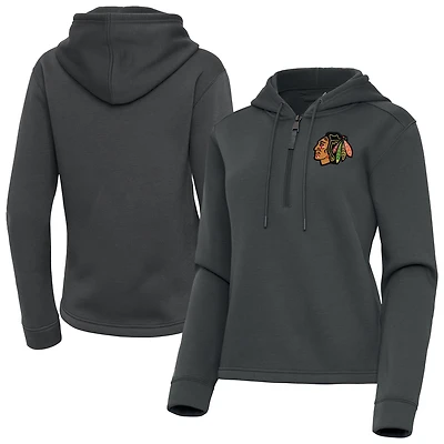 Women's Antigua  Pewter Chicago Blackhawks Contemporary Quarter-Zip Hoodie