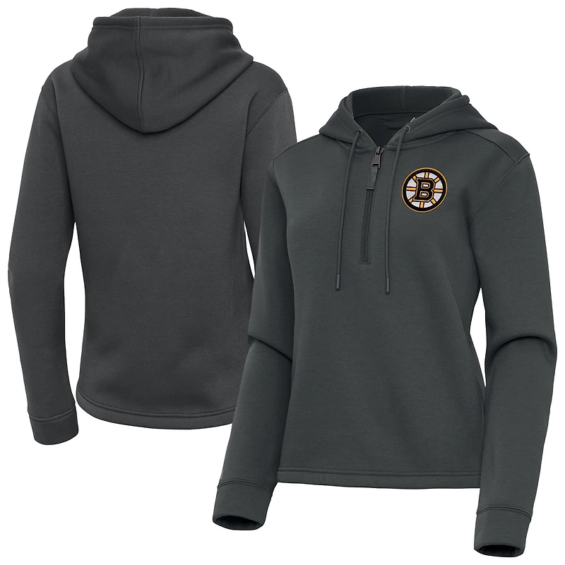Women's Antigua  Pewter Boston Bruins Contemporary Quarter-Zip Hoodie