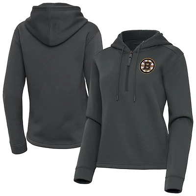 Women's Antigua  Pewter Boston Bruins Contemporary Quarter-Zip Hoodie