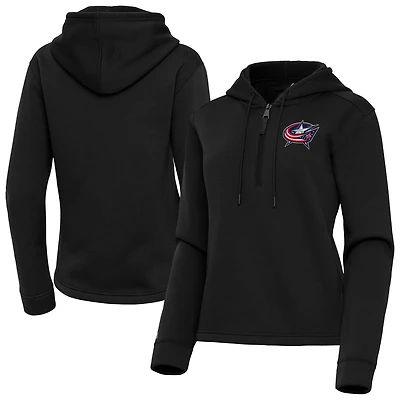 Women's Antigua  Black Columbus Blue Jackets Contemporary Quarter-Zip Hoodie