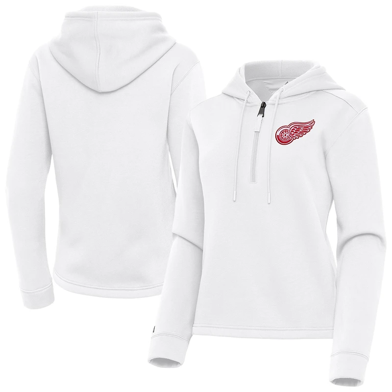 Women's Antigua  White Detroit Red Wings Contemporary Quarter-Zip Hoodie