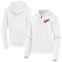 Women's Antigua  White Detroit Red Wings Contemporary Quarter-Zip Hoodie