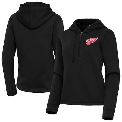 Women's Antigua  Black Detroit Red Wings Contemporary Quarter-Zip Hoodie
