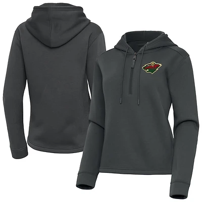 Women's Antigua Pewter Minnesota Wild Contemporary Quarter-Zip Hoodie