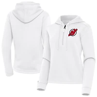 Women's Antigua  White New Jersey Devils Contemporary Quarter-Zip Hoodie
