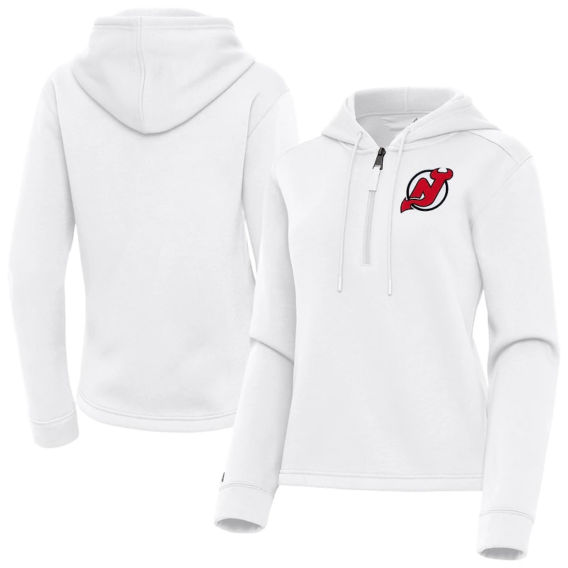 Women's Antigua  White New Jersey Devils Contemporary Quarter-Zip Hoodie