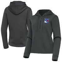 Women's Antigua  Pewter New York Rangers Contemporary Quarter-Zip Hoodie
