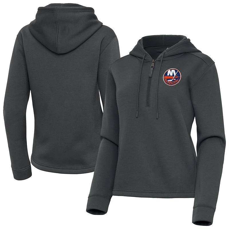 Women's Antigua Pewter New York Islanders Contemporary Quarter-Zip Hoodie