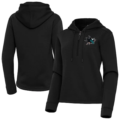 Women's Antigua  Black San Jose Sharks Contemporary Quarter-Zip Hoodie
