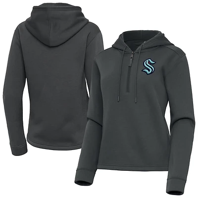 Women's Antigua Pewter Seattle Kraken Contemporary Quarter-Zip Hoodie