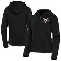 Women's Antigua  Black Pittsburgh Penguins Contemporary Quarter-Zip Hoodie