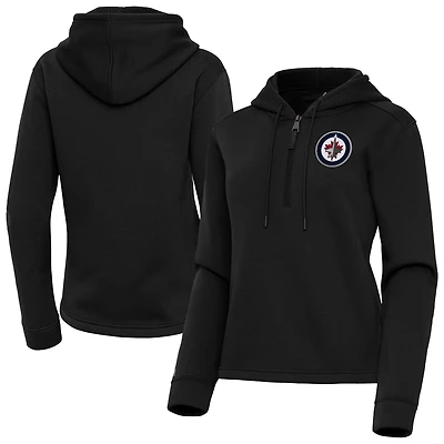 Women's Antigua  Black Winnipeg Jets Contemporary Quarter-Zip Hoodie
