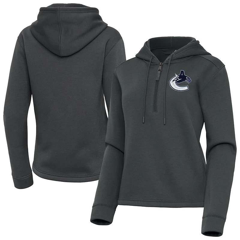 Women's Antigua Pewter Vancouver Canucks Contemporary Quarter-Zip Hoodie