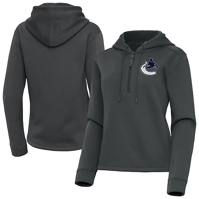 Women's Antigua  Pewter Vancouver Canucks Contemporary Quarter-Zip Hoodie