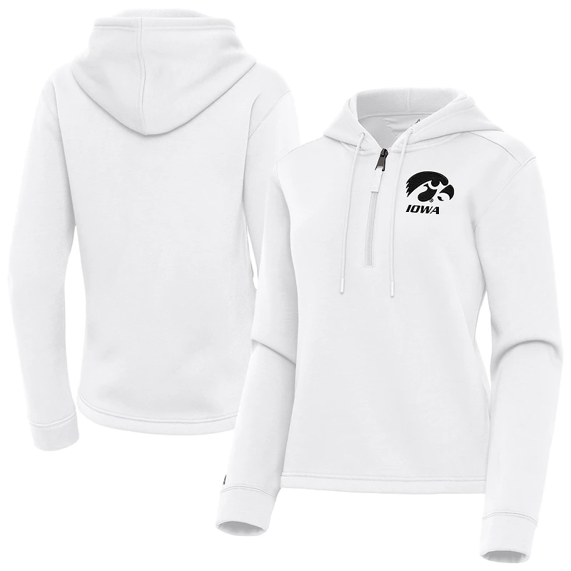 Women's Antigua White Iowa Hawkeyes Contemporary Quarter-Zip Hoodie