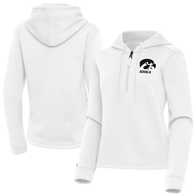 Women's Antigua White Iowa Hawkeyes Contemporary Quarter-Zip Hoodie