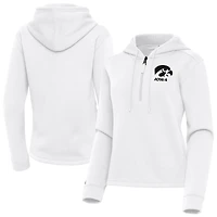 Women's Antigua White Iowa Hawkeyes Contemporary Quarter-Zip Hoodie