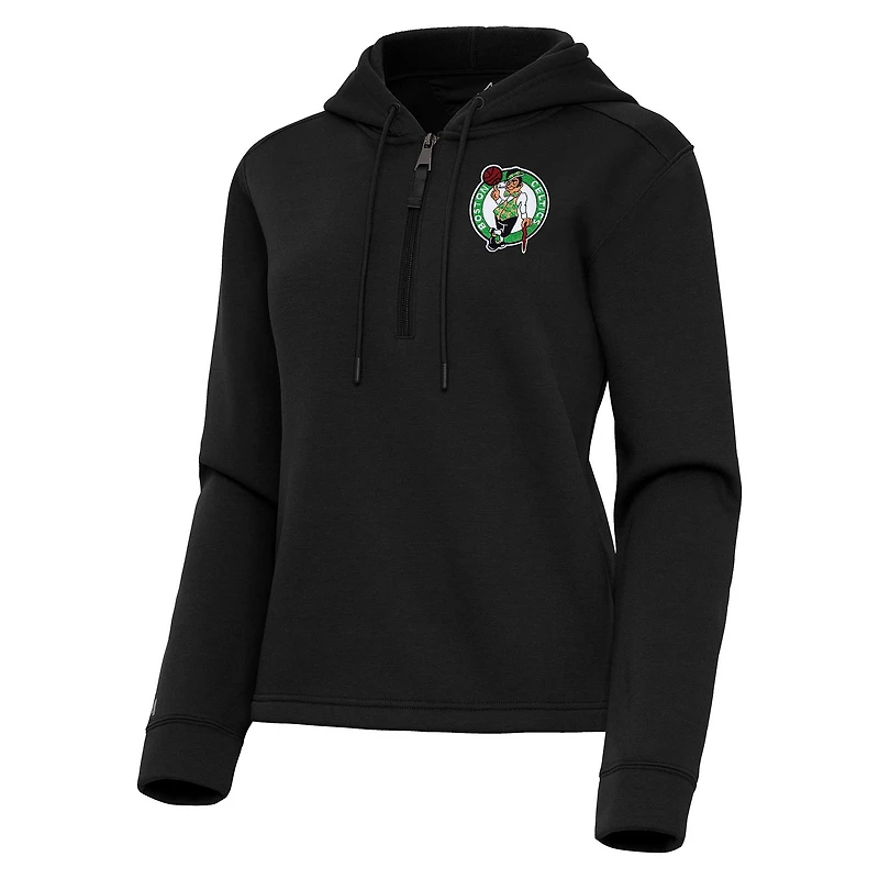 Women's Antigua  Black Boston Celtics Contemporary Quarter-Zip Hoodie