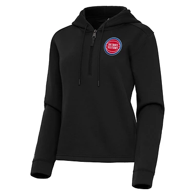 Women's Antigua  Black Detroit Pistons Contemporary Quarter-Zip Hoodie