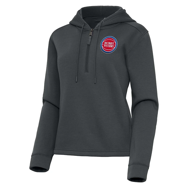 Women's Antigua  Pewter Detroit Pistons Contemporary Quarter-Zip Hoodie