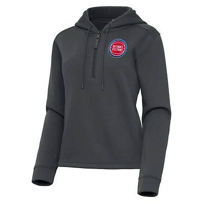 Women's Antigua  Pewter Detroit Pistons Contemporary Quarter-Zip Hoodie