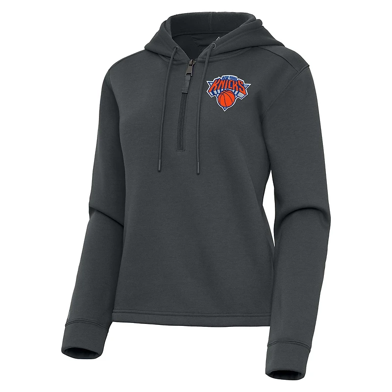 Women's Antigua  Pewter New York Knicks Contemporary Quarter-Zip Hoodie