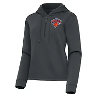 Women's Antigua  Pewter New York Knicks Contemporary Quarter-Zip Hoodie