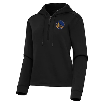 Women's Antigua  Black Golden State Warriors Contemporary Quarter-Zip Hoodie