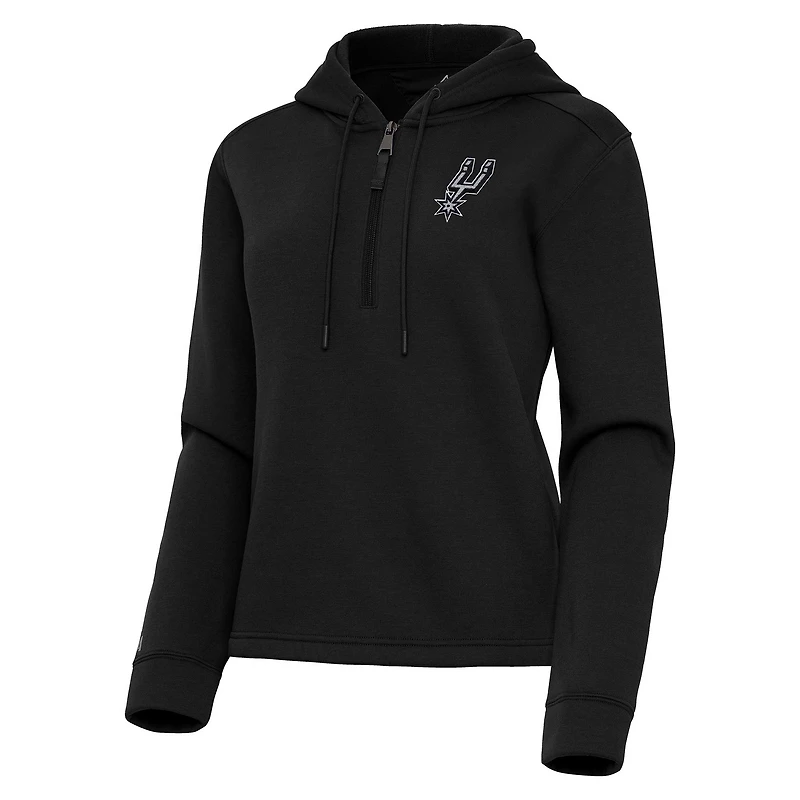 Women's Antigua  Black San Antonio Spurs Contemporary Quarter-Zip Hoodie