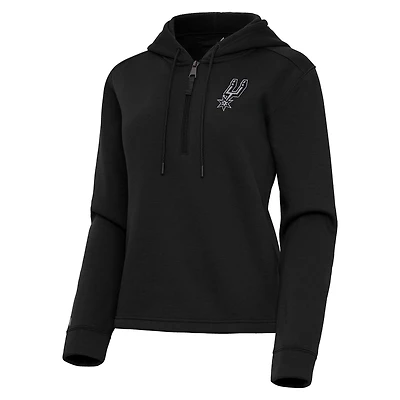 Women's Antigua  Black San Antonio Spurs Contemporary Quarter-Zip Hoodie