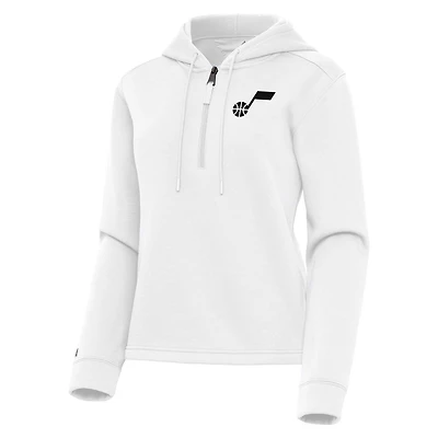 Women's Antigua  White Utah Jazz Contemporary Quarter-Zip Hoodie
