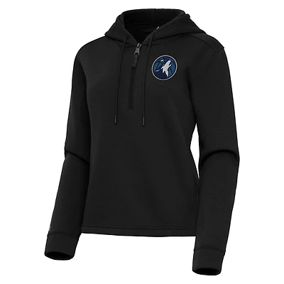 Women's Antigua  Black Minnesota Timberwolves Contemporary Quarter-Zip Hoodie