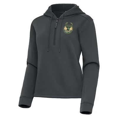 Women's Antigua  Pewter Milwaukee Bucks Contemporary Quarter-Zip Hoodie