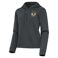 Women's Antigua  Pewter Milwaukee Bucks Contemporary Quarter-Zip Hoodie