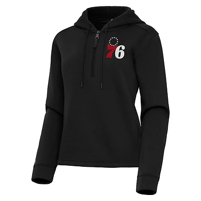 Women's Antigua  Black Philadelphia 76ers Contemporary Quarter-Zip Hoodie
