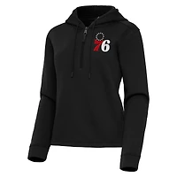Women's Antigua  Black Philadelphia 76ers Contemporary Quarter-Zip Hoodie