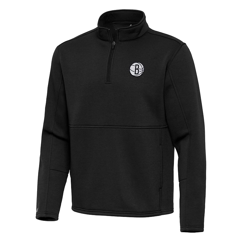 Men's Antigua Black Brooklyn Nets Twist Quarter-Zip Pullover Top
