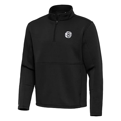 Men's Antigua Black Brooklyn Nets Twist Quarter-Zip Pullover Top