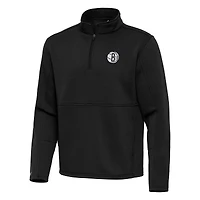 Men's Antigua Black Brooklyn Nets  Twist Quarter-Zip Pullover Top