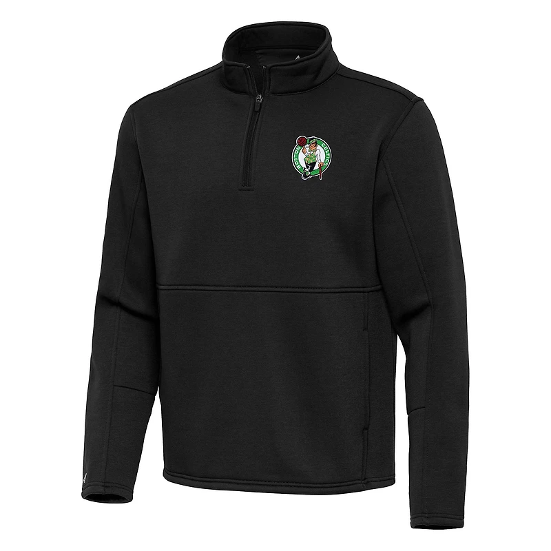 Men's Antigua Black Boston Celtics Twist Quarter-Zip Pullover Top